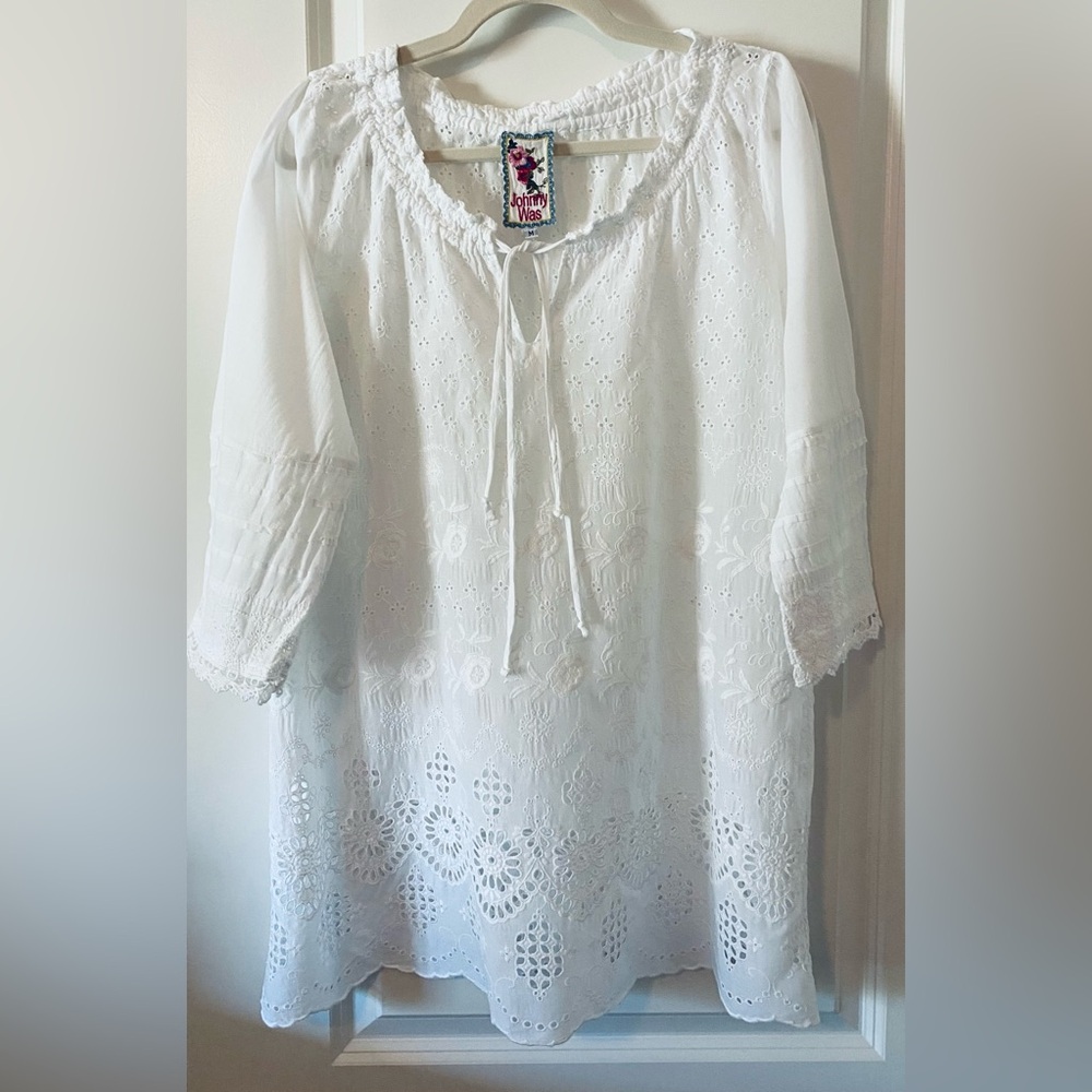 Johnny Was White Eyelet Top Medium